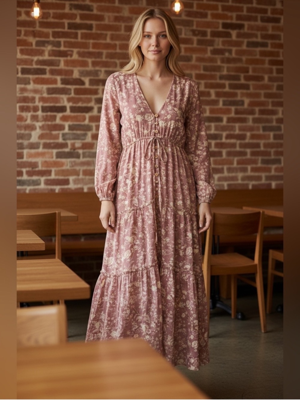 Free People Pappiet Boho Midi Dress – Dusty Rose large